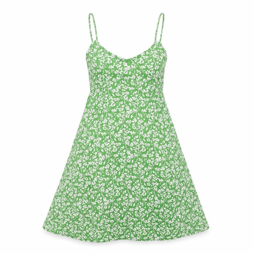 PRETTYLITTLETHING Womens Green Floral Polyester Tank Dress Size 6 Round Neck Pullover