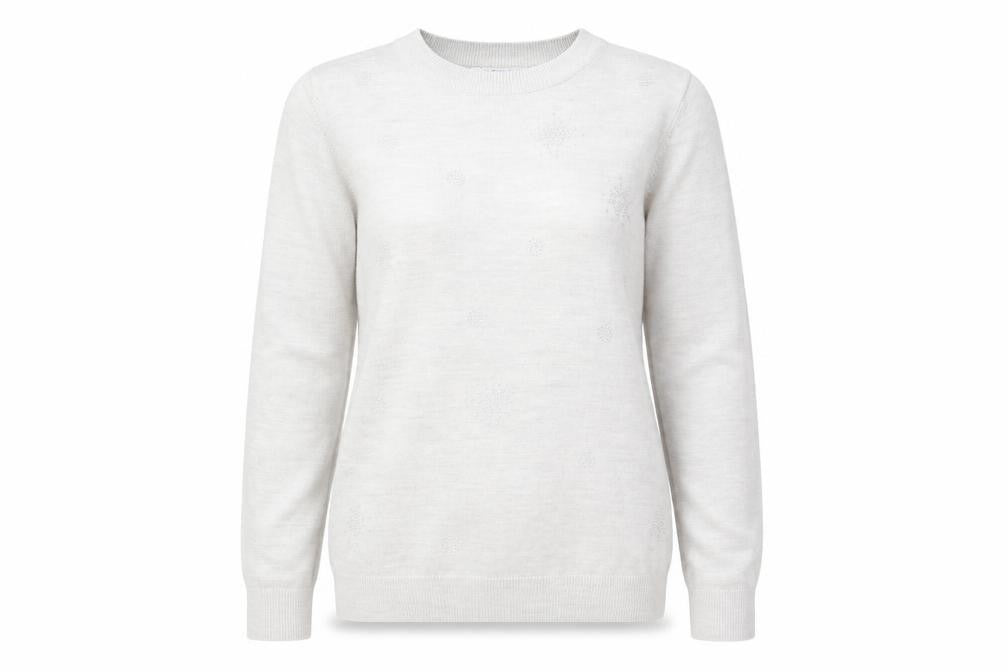 Marks and Spencer Womens Grey Round Neck Geometric Acrylic Pullover Jumper Size 14