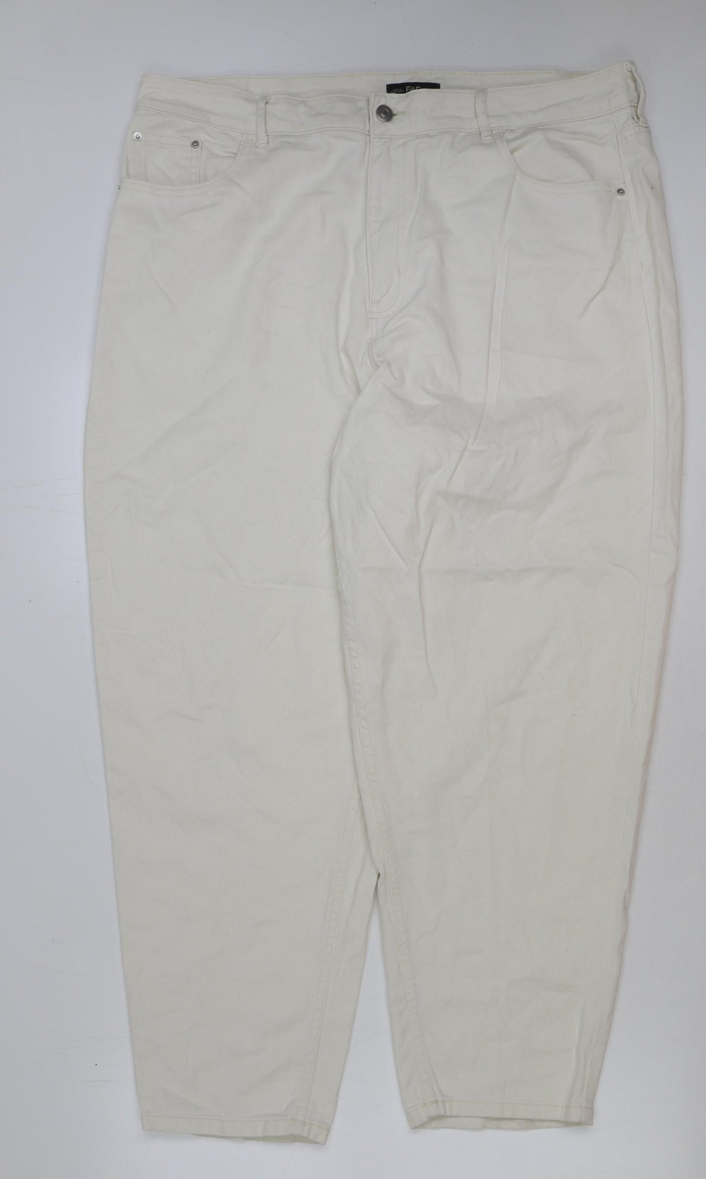 F&F Womens Ivory Cotton Straight Jeans Size 18 L38 in Regular Button