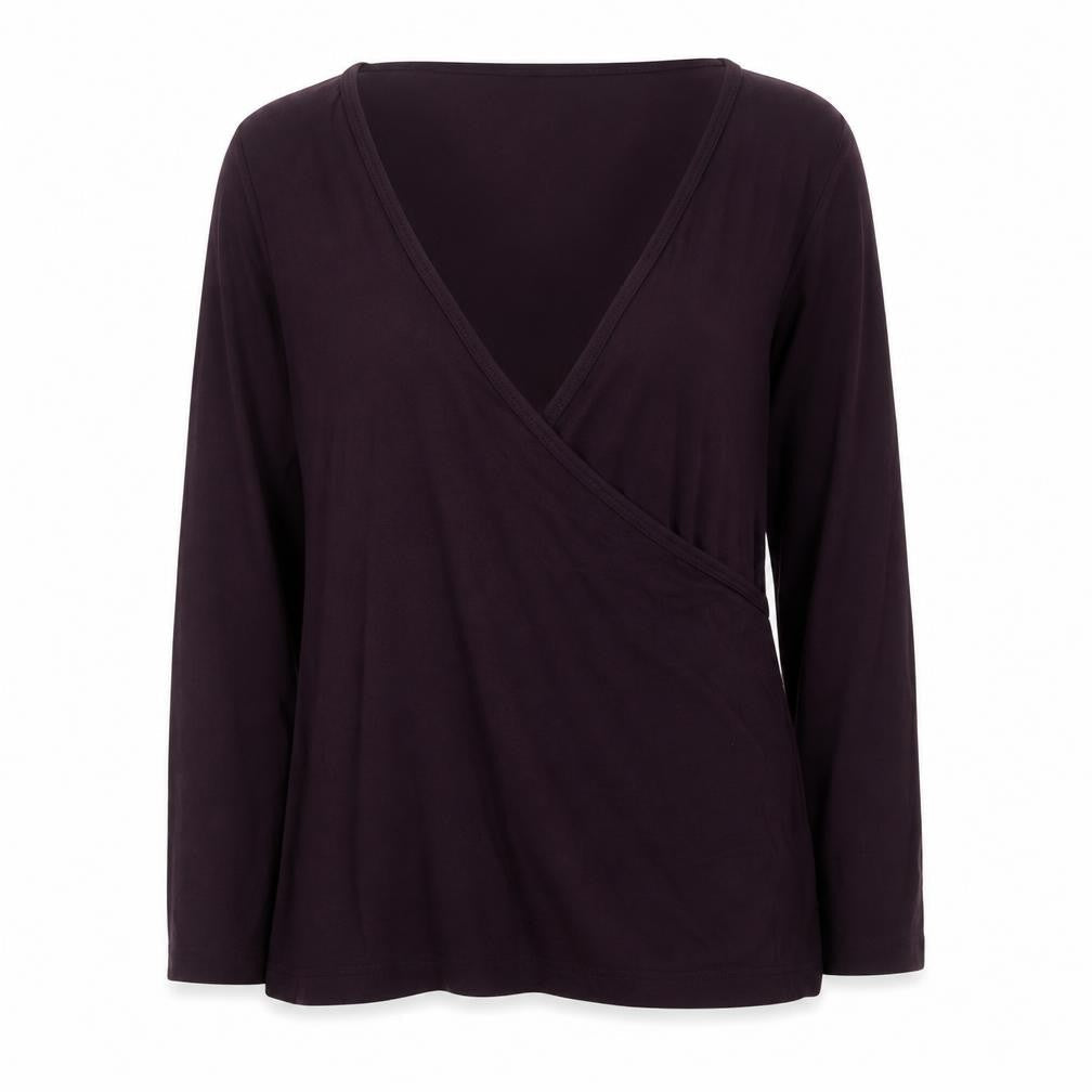Preworn Womens Purple Viscose Basic T-Shirt Size 10 V-Neck - Size 10-12. Wrap/cross-over front
