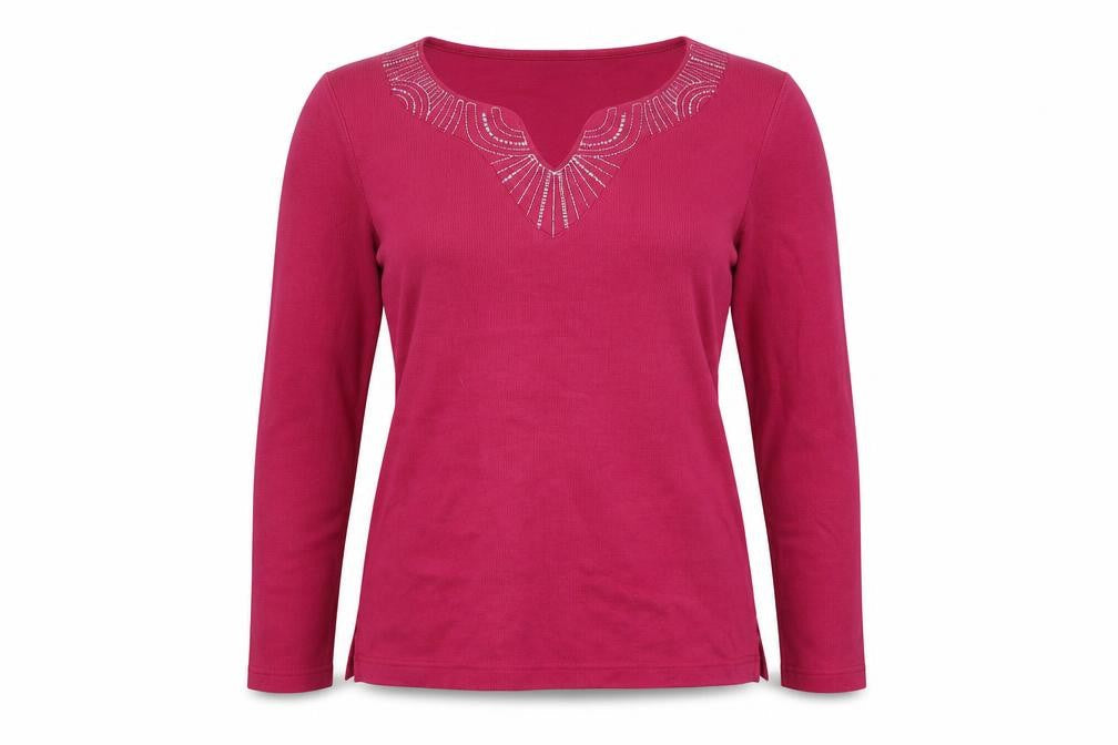 Bonmarché Womens Pink Polyester Basic T-Shirt Size S V-Neck