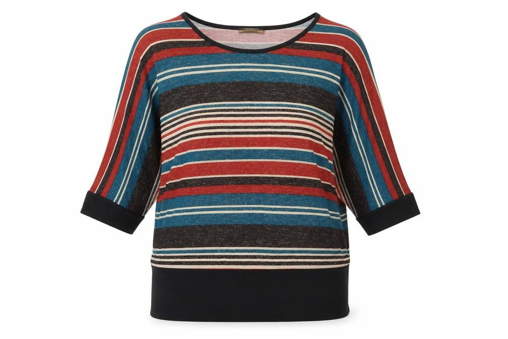 Chanavee Womens Multicoloured Striped Polyester Basic T-Shirt Size L Round Neck