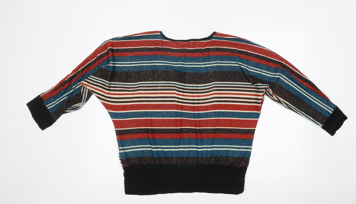 Chanavee Womens Multicoloured Striped Polyester Basic T-Shirt Size L Round Neck