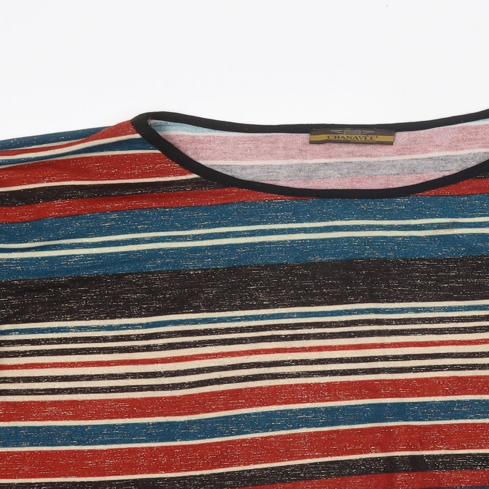 Chanavee Womens Multicoloured Striped Polyester Basic T-Shirt Size L Round Neck