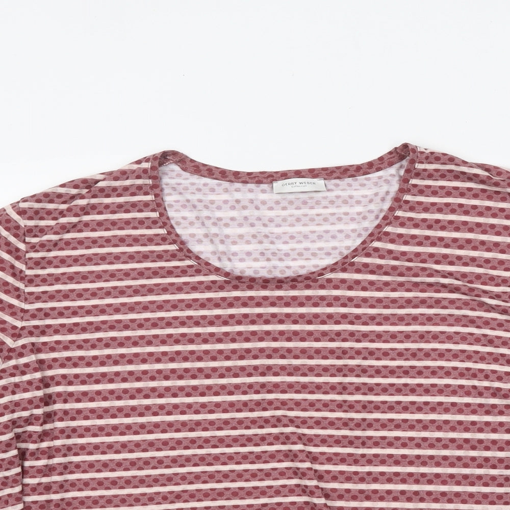 Gerry Weber Womens Red Striped Polyester Basic T-Shirt Size M Round Neck