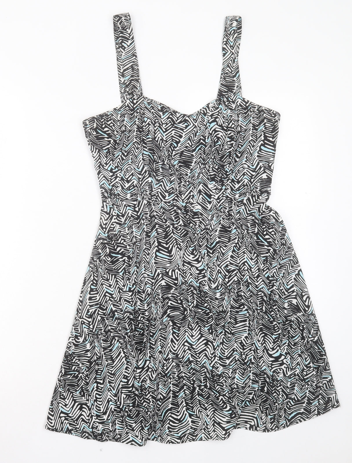 TFNC Womens Black Animal Print Polyester A-Line Size S V-Neck Zip