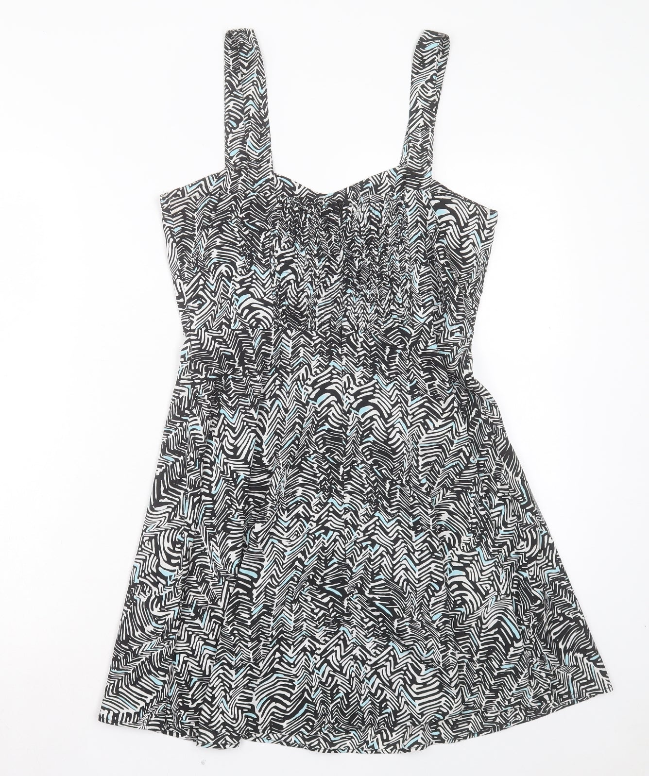 TFNC Womens Black Animal Print Polyester A-Line Size S V-Neck Zip
