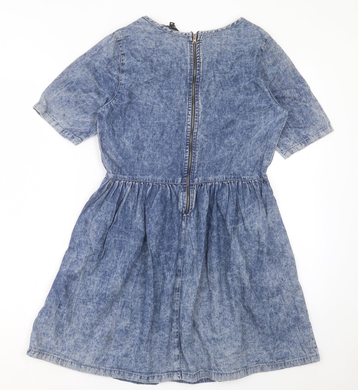 New Look Womens Blue Cotton A-Line Size 10 Crew Neck Zip