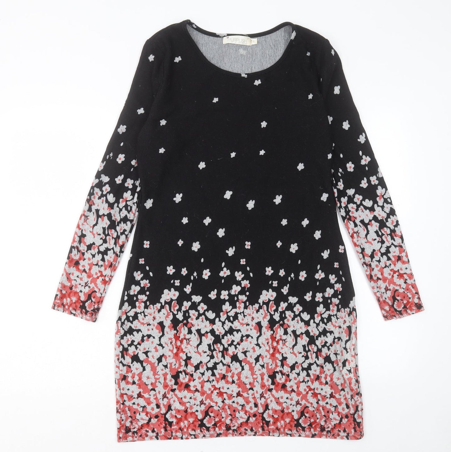 Purplish Womens Black Floral Polyester A-Line Size S Crew Neck Pullover