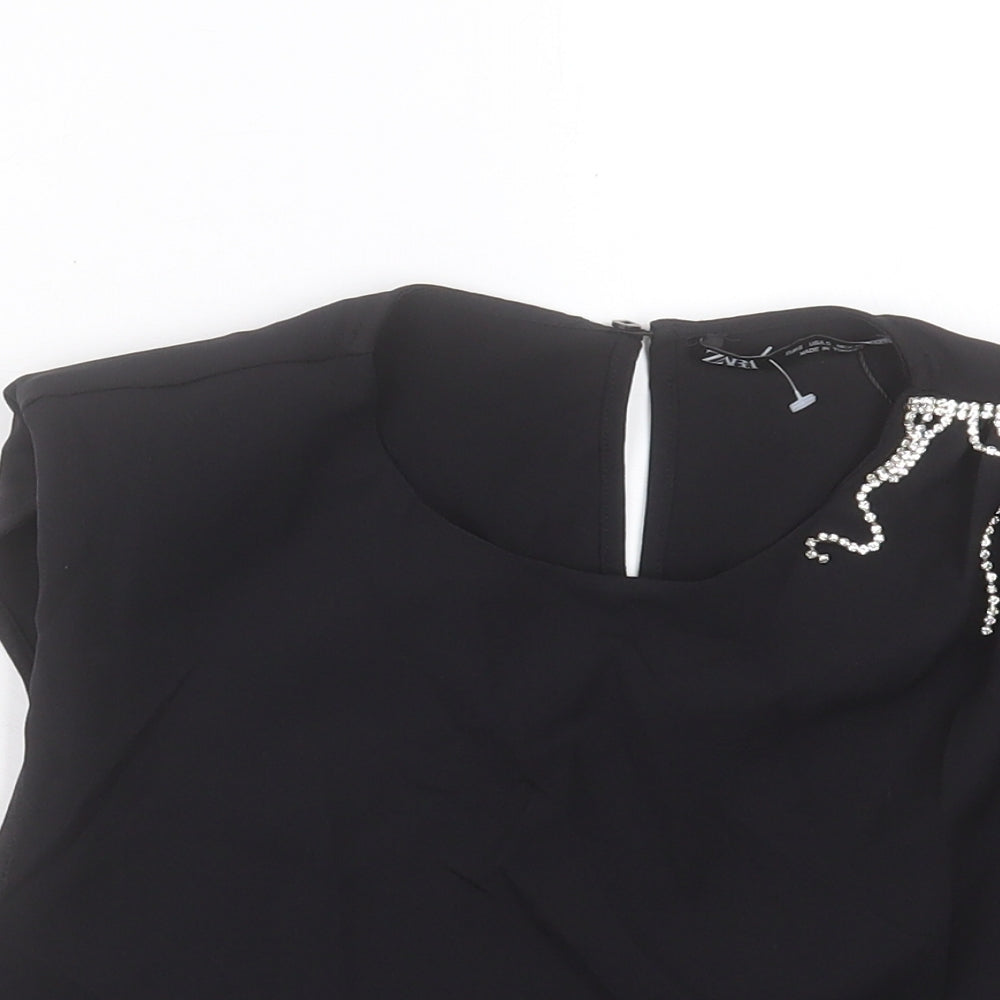 Zara Womens Black Polyester Cropped Tank Size S Crew Neck