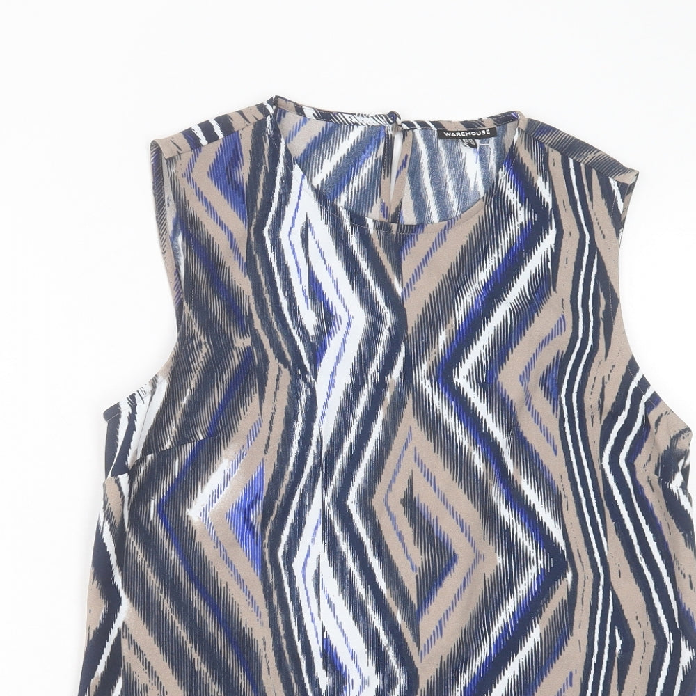 Warehouse Womens Multicoloured Geometric Polyester Basic Tank Size 14 Crew Neck