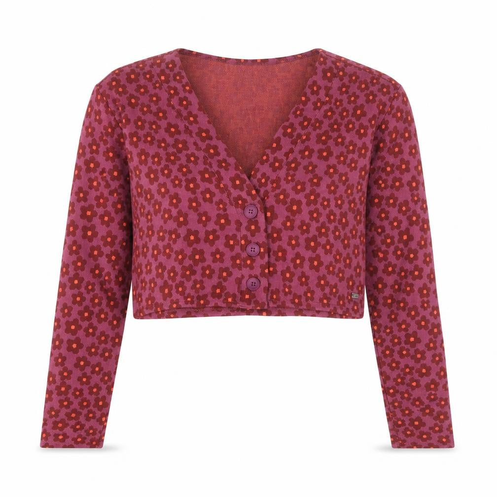Pacific Republic Womens Purple V-Neck Floral Acrylic Cardigan Jumper Size XS