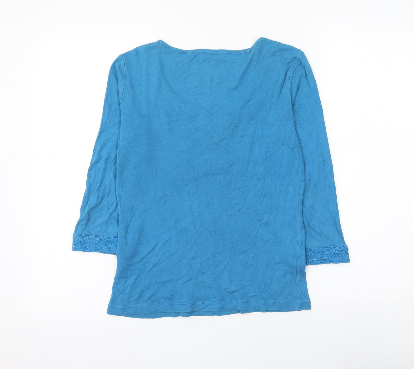 Per Una Womens Blue Cotton Basic Blouse Size 10 Scoop Neck