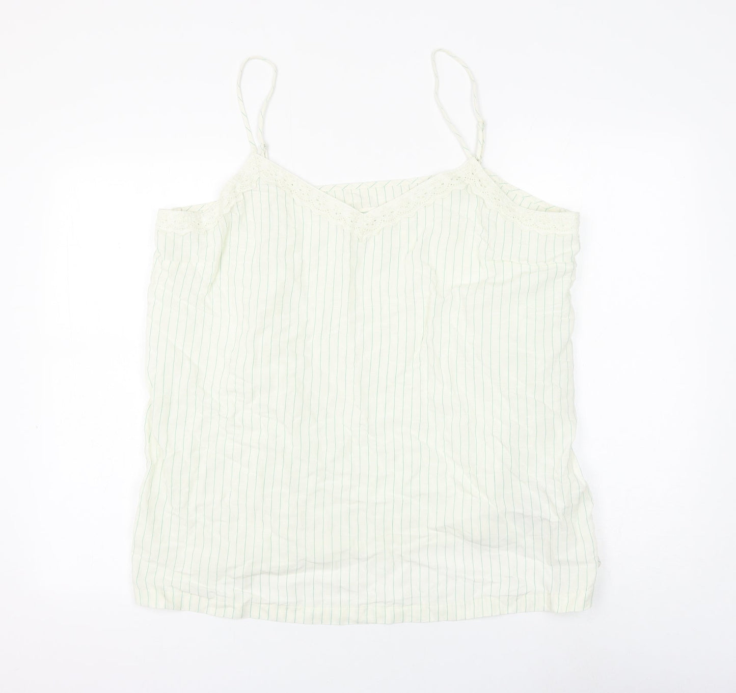 Marks and Spencer Womens White Striped Viscose Basic Tank Size 22 V-Neck