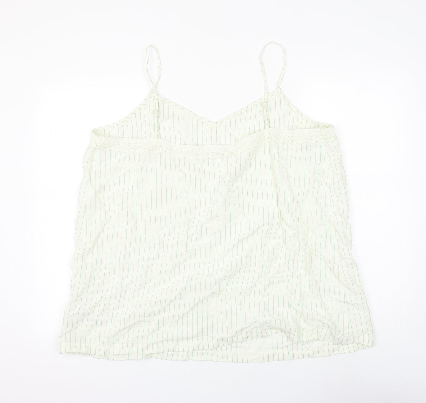 Marks and Spencer Womens White Striped Viscose Basic Tank Size 22 V-Neck