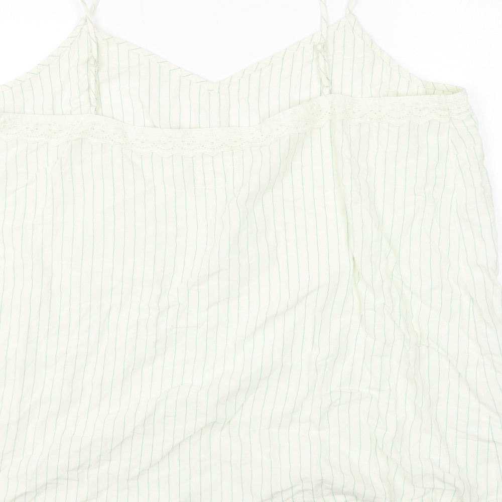 Marks and Spencer Womens White Striped Viscose Basic Tank Size 22 V-Neck
