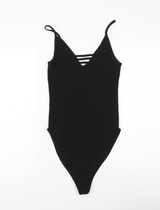 newloo Womens Black Polyester Bodysuit One-Piece Size 10 Snap