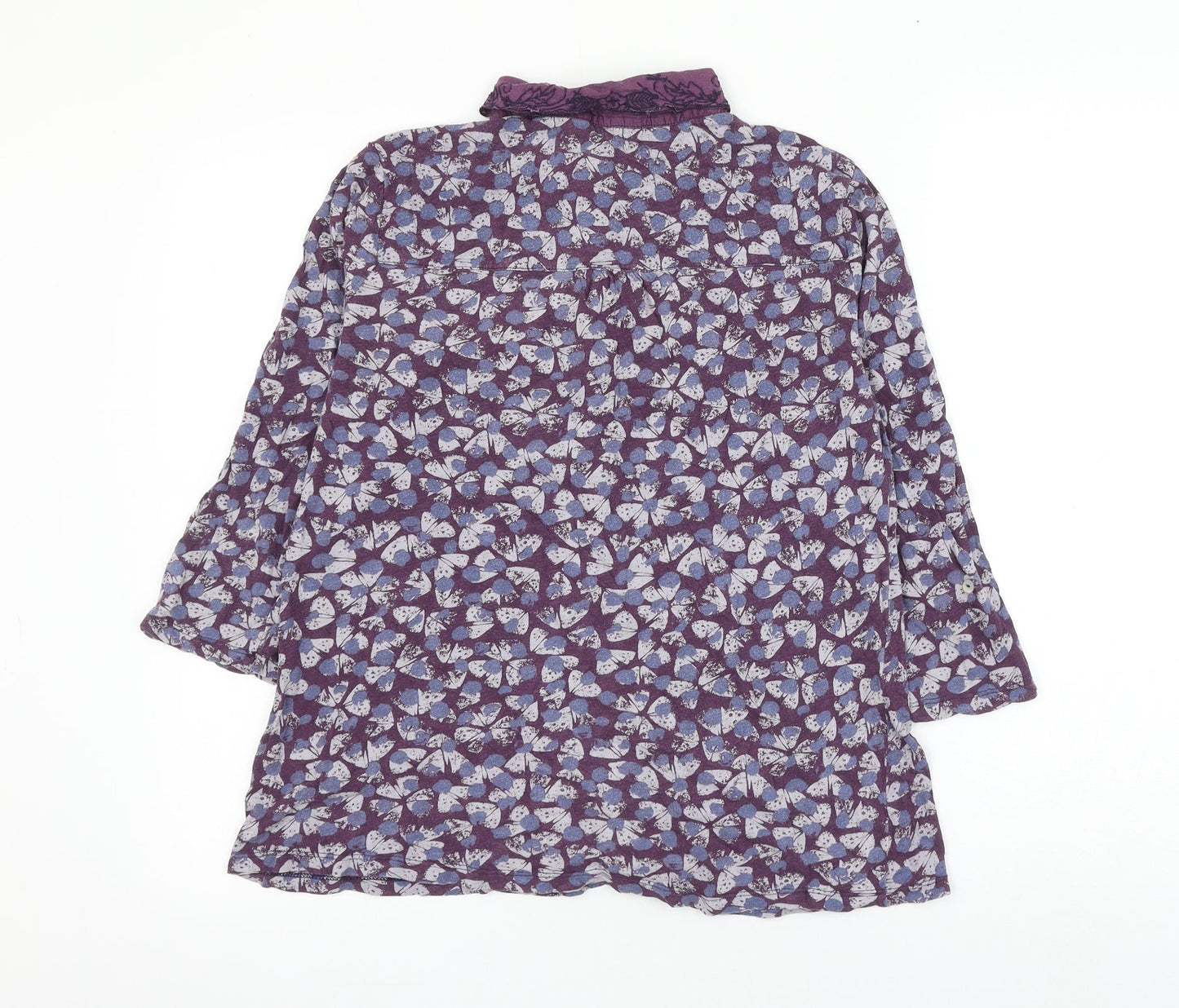 white stu Womens Purple Geometric Cotton Basic Button-Up Size 12 Collared - Butterfly