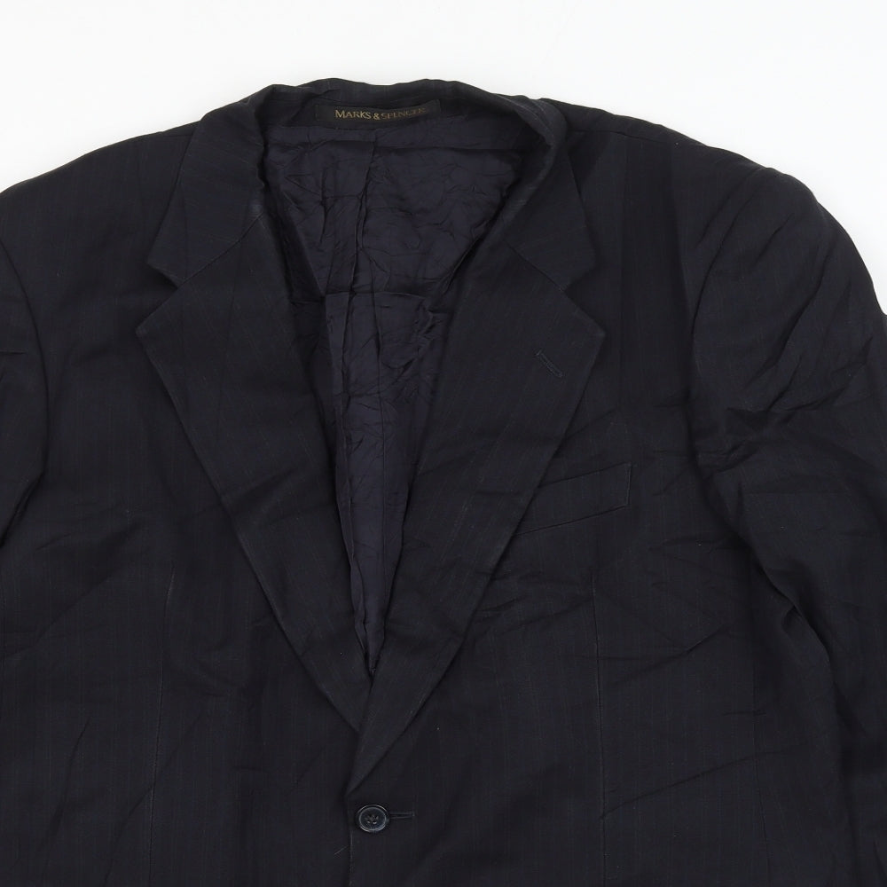 Marks and Spencer Mens Blue Striped Polyester Jacket Suit Jacket Size 42