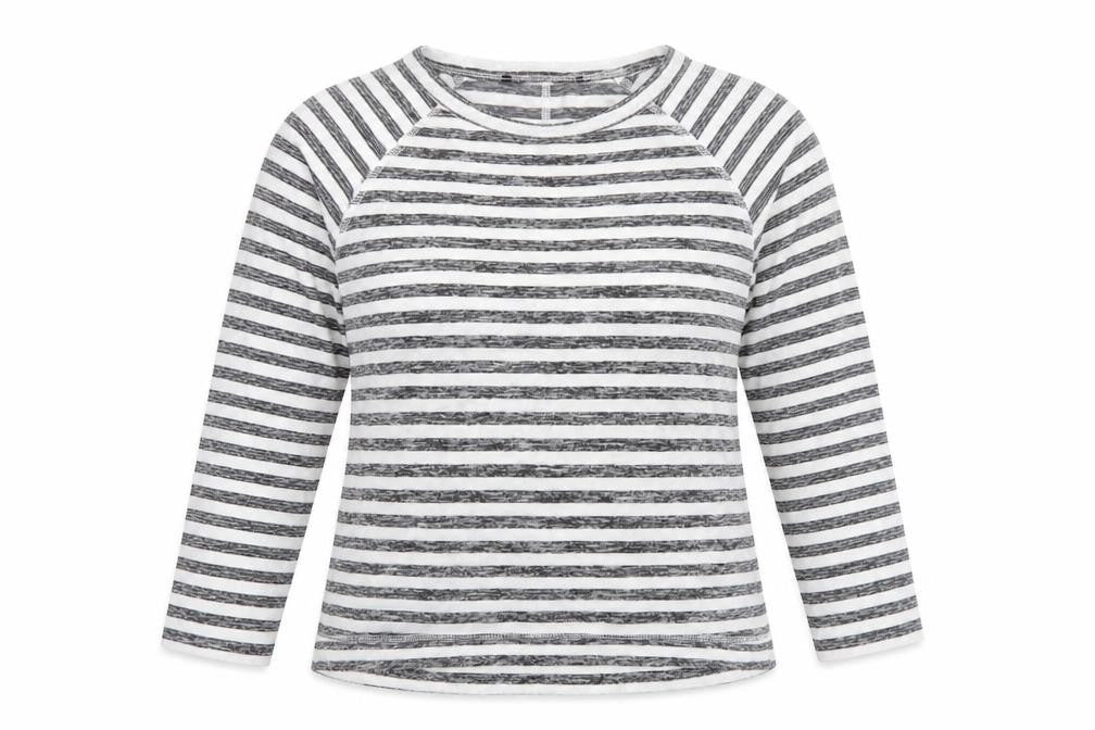 Marks and Spencer Womens Grey Striped Polyester Basic T-Shirt Size 8 Round Neck