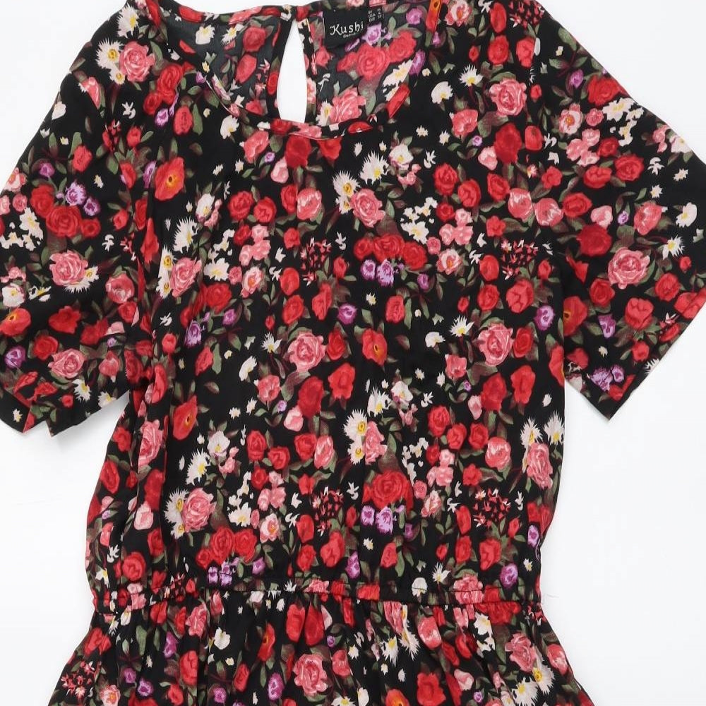 Kushi Womens Multicoloured Floral Polyester A-Line Size 10 Round Neck Pullover