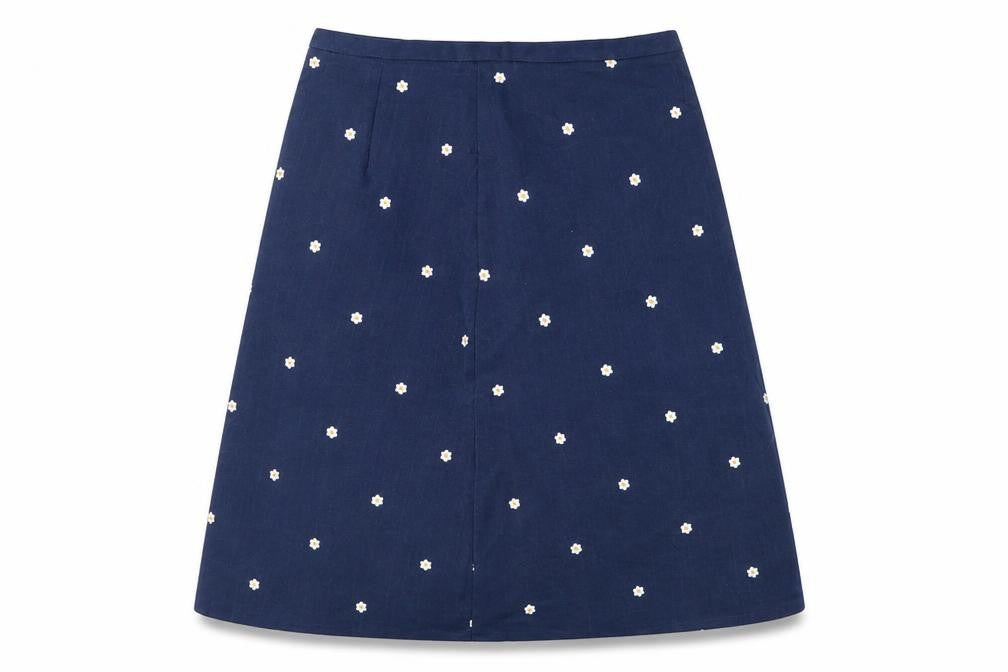 Preworn Womens Blue Floral Cotton A-Line Skirt Size 30 in Zip