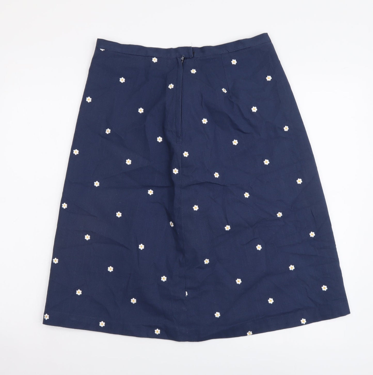 Preworn Womens Blue Floral Cotton A-Line Skirt Size 30 in Zip
