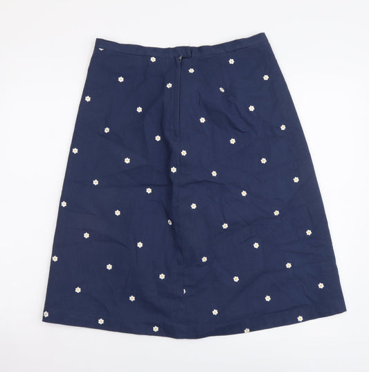 Preworn Womens Blue Floral Cotton A-Line Skirt Size 30 in Zip
