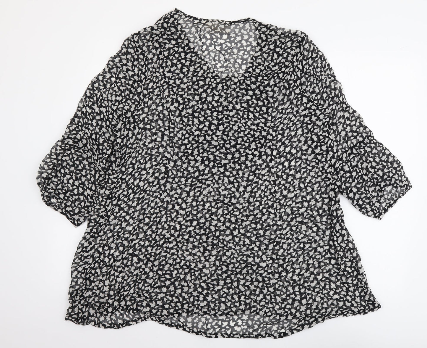 Adini Womens Black Geometric Polyester Basic Blouse Size L V-Neck