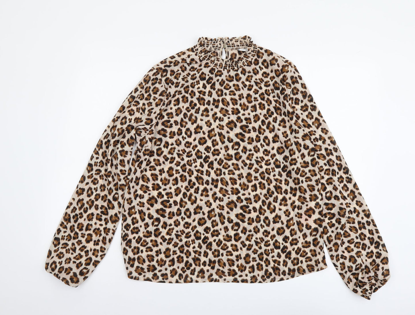 VILA Womens Beige Animal Print Polyester Basic Blouse Size 12 Mock Neck - Leopard Pattern