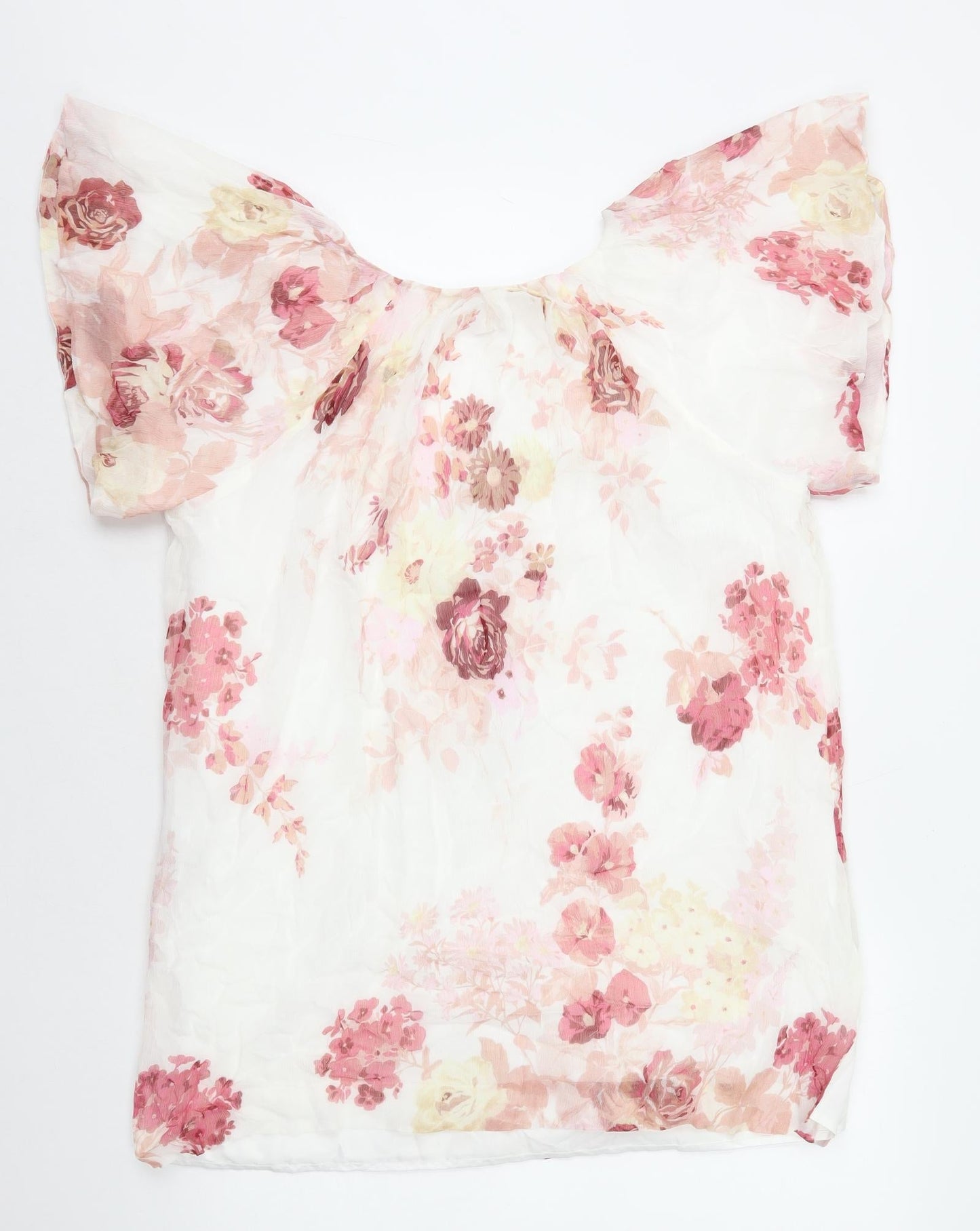 Modern Rarity Womens White Floral Polyester Shift Size 12 V-Neck Pullover