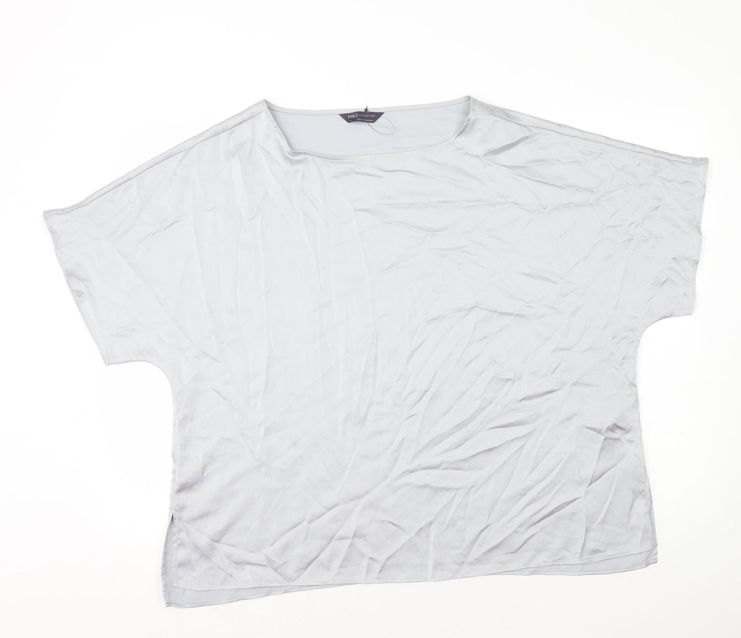 Marks and Spencer Womens Grey Polyester Basic T-Shirt Size 14 Square Neck