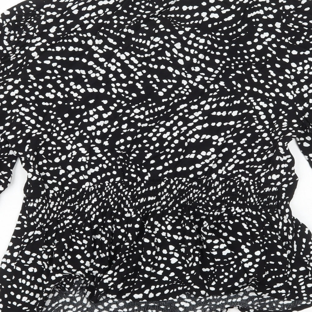 Marks and Spencer Womens Black Polka Dot Viscose Basic Blouse Size 8 V-Neck - Neck Tie Peplum