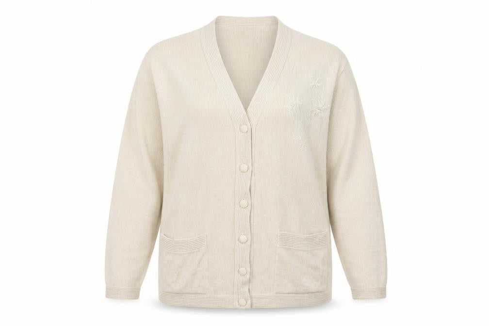 Care Womens Ivory Round Neck Acrylic Cardigan Jumper Size XL