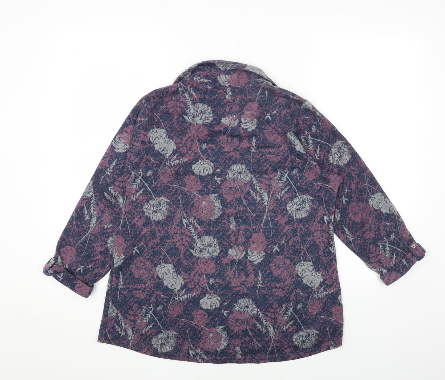 Isle Essentials Womens Multicoloured Collared Floral Polyester Pullover Jumper Size 14