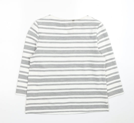 Classic Womens White Striped Polyester Pullover Sweatshirt Size 10 Pullover