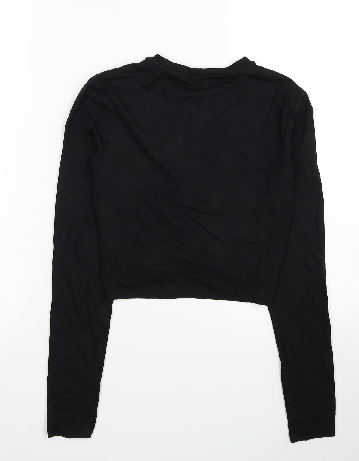 Divided by H&M Womens Black Cotton Cropped T-Shirt Size S Round Neck - Twist Detail