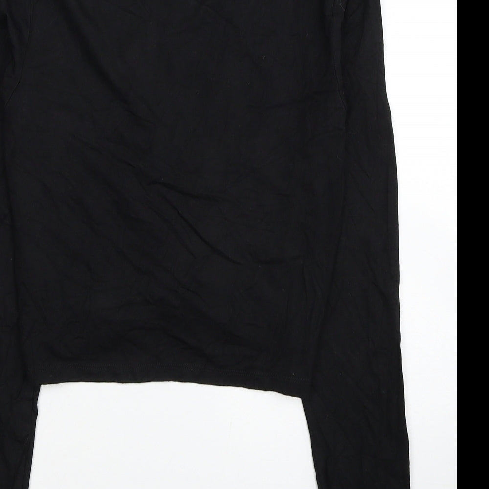 Divided by H&M Womens Black Cotton Cropped T-Shirt Size S Round Neck - Twist Detail