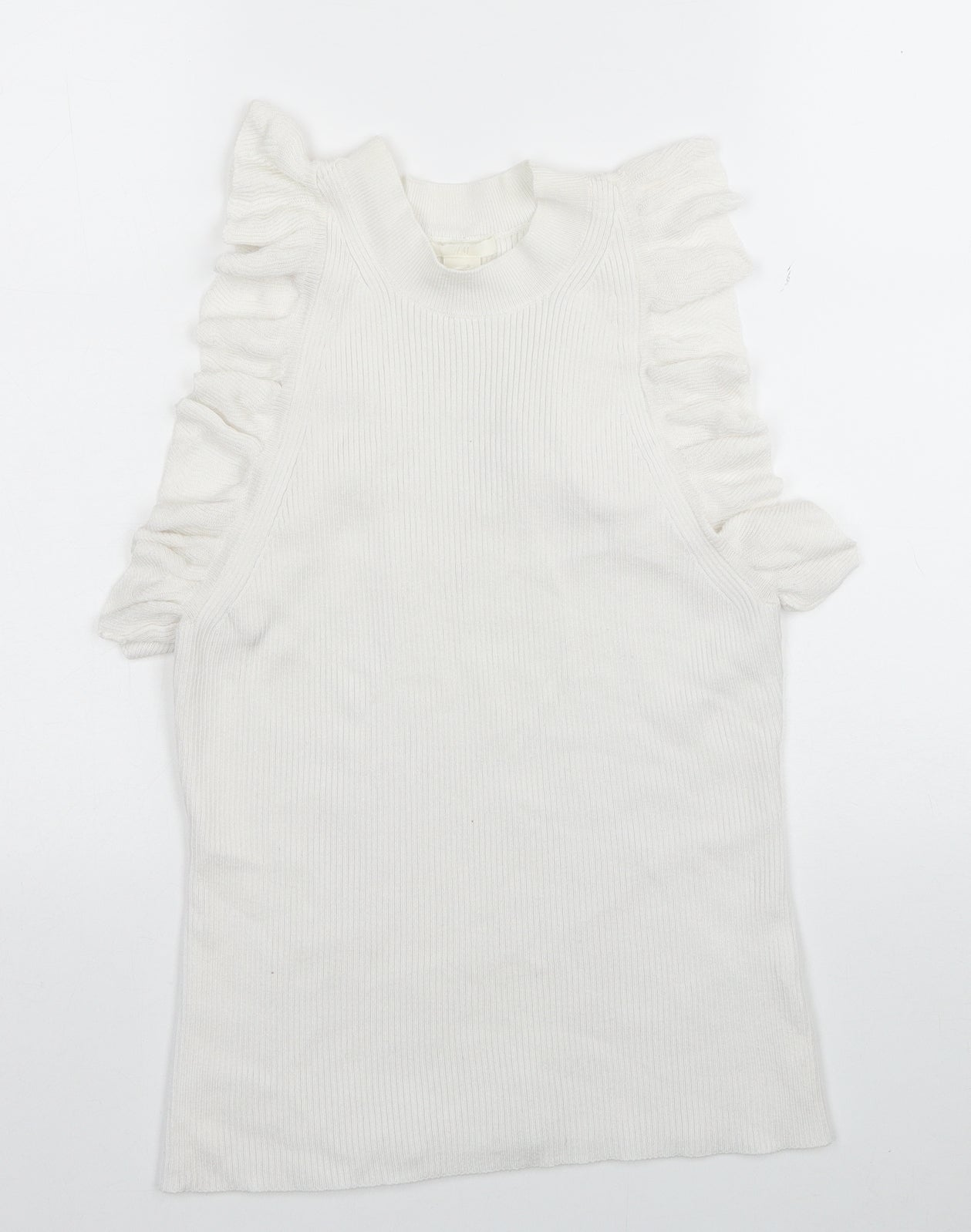 H&M Womens White Mock Neck Acrylic Vest Jumper Size M