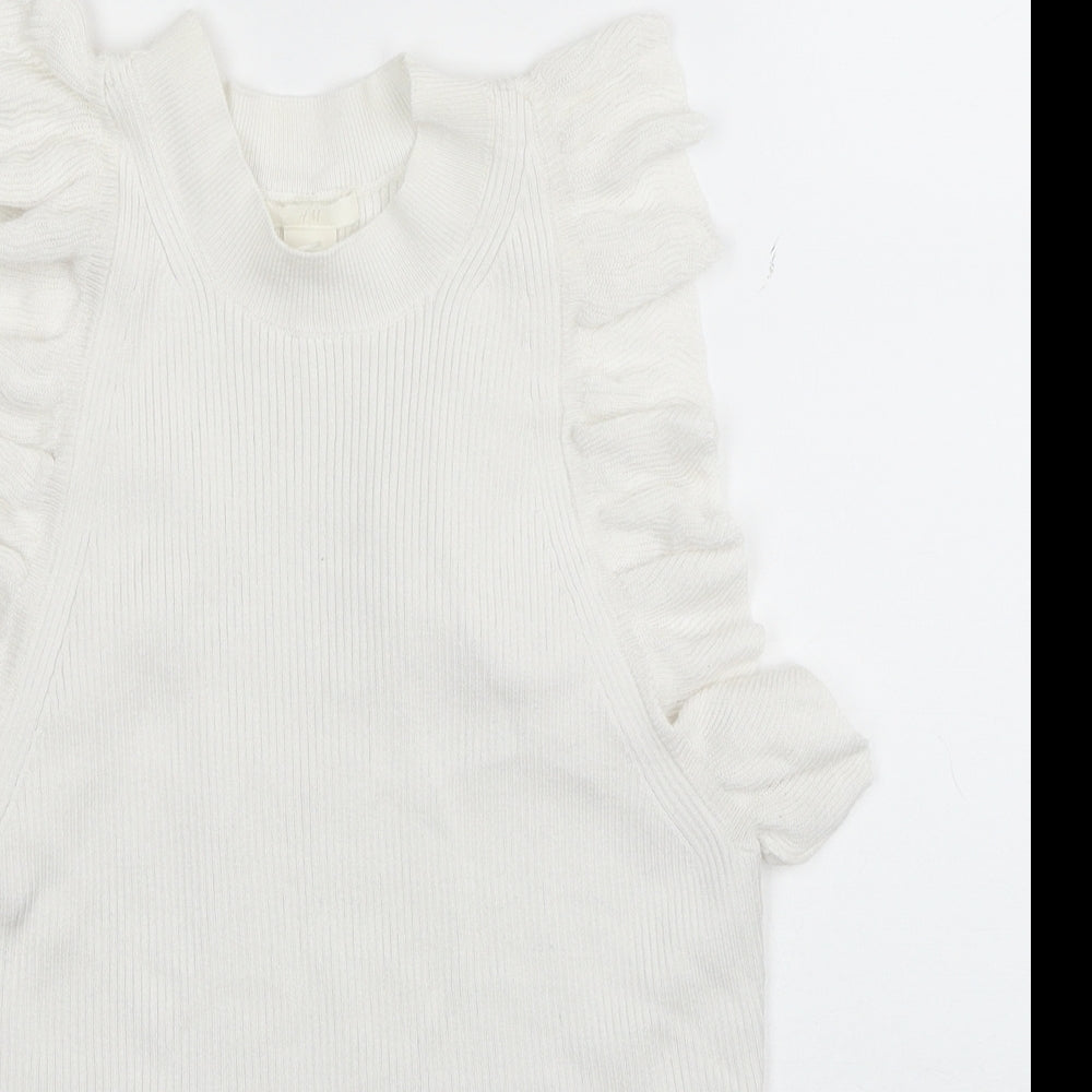 H&M Womens White Mock Neck Acrylic Vest Jumper Size M