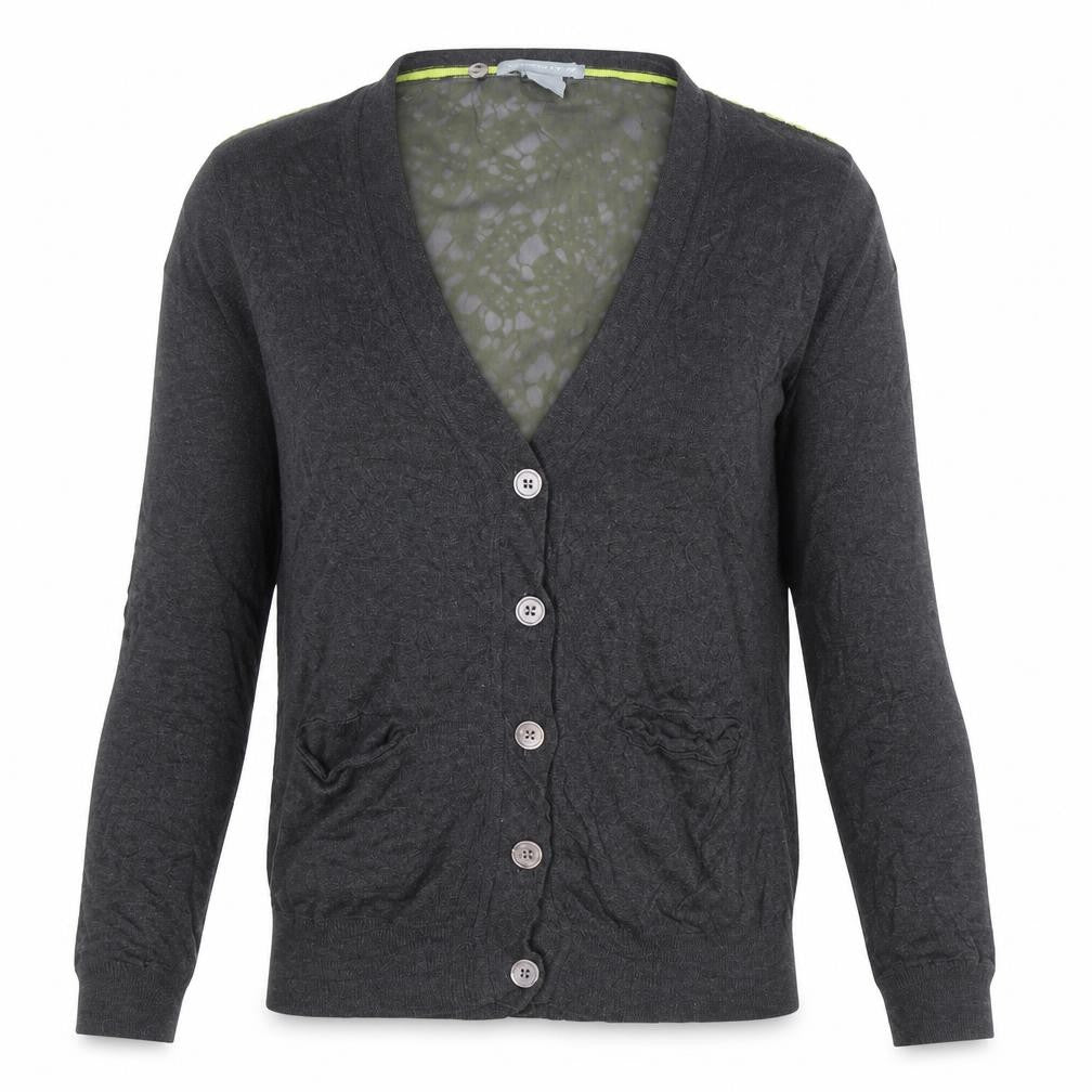 Urban Hilton Weiner Womens Grey V-Neck Floral Polyester Cardigan Jumper Size S - Lace