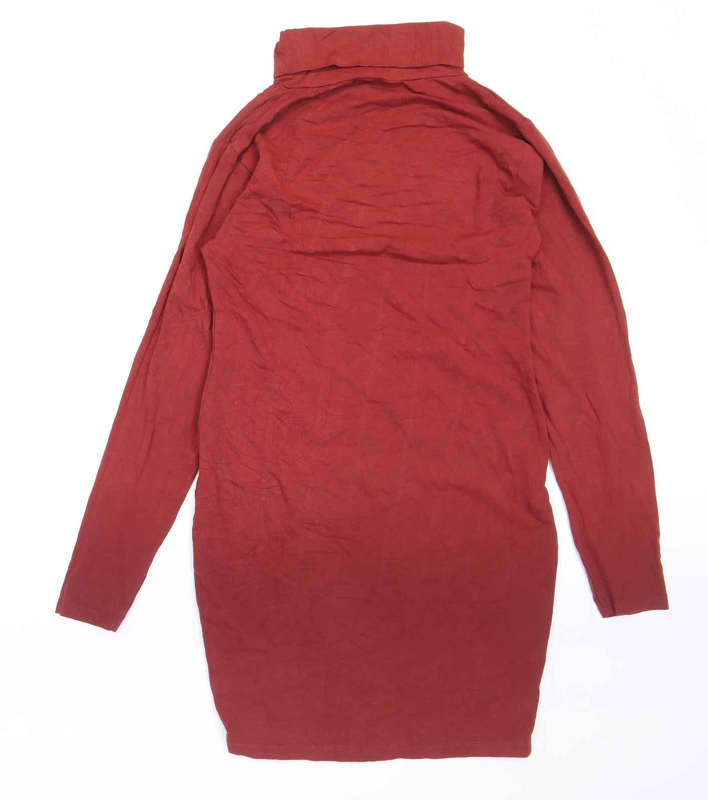 Boohoo Womens Red Cotton Bodycon Size 14 Roll Neck Pullover