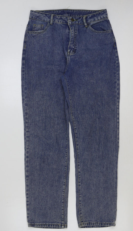 PREWOR Womens Blue Cotton Straight Jeans Size 30 in Regular Button
