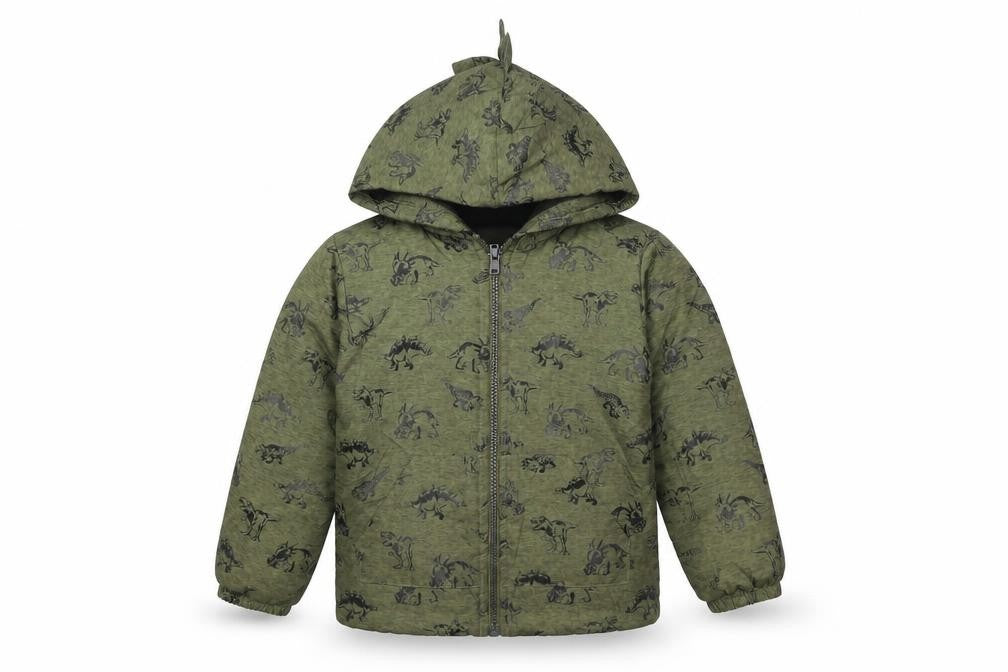 Mick Mack Boys Green Geometric Jacket Size 4 Years Zip - Dinosaur