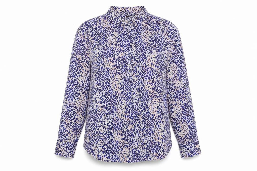 Marks and Spencer Womens Multicoloured Animal Print Polyester Jersey Button-Up Size 14 Collared - Leopard Print