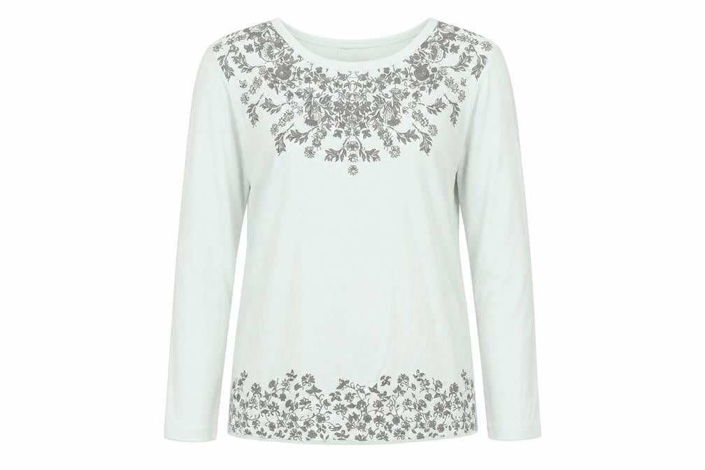 Artseapea Womens Green Cotton Basic T-Shirt Size M Round Neck - Floral Detail