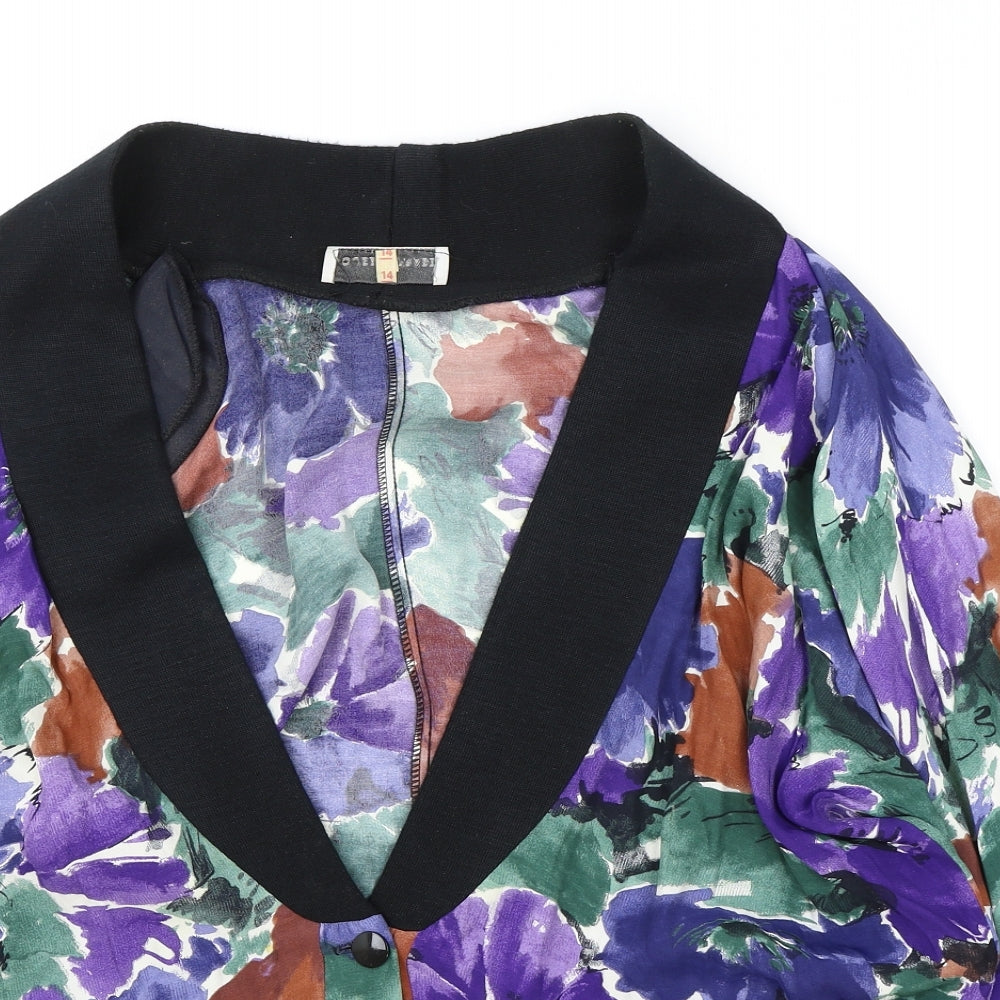 House of Fraser Womens Multicoloured Geometric Jacket Size 14 Button - Elasticated Collar