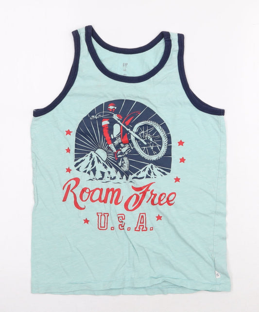 Gap Boys Blue 100% Cotton Basic Tank Size 10 Years Scoop Neck Pullover - Motorbike