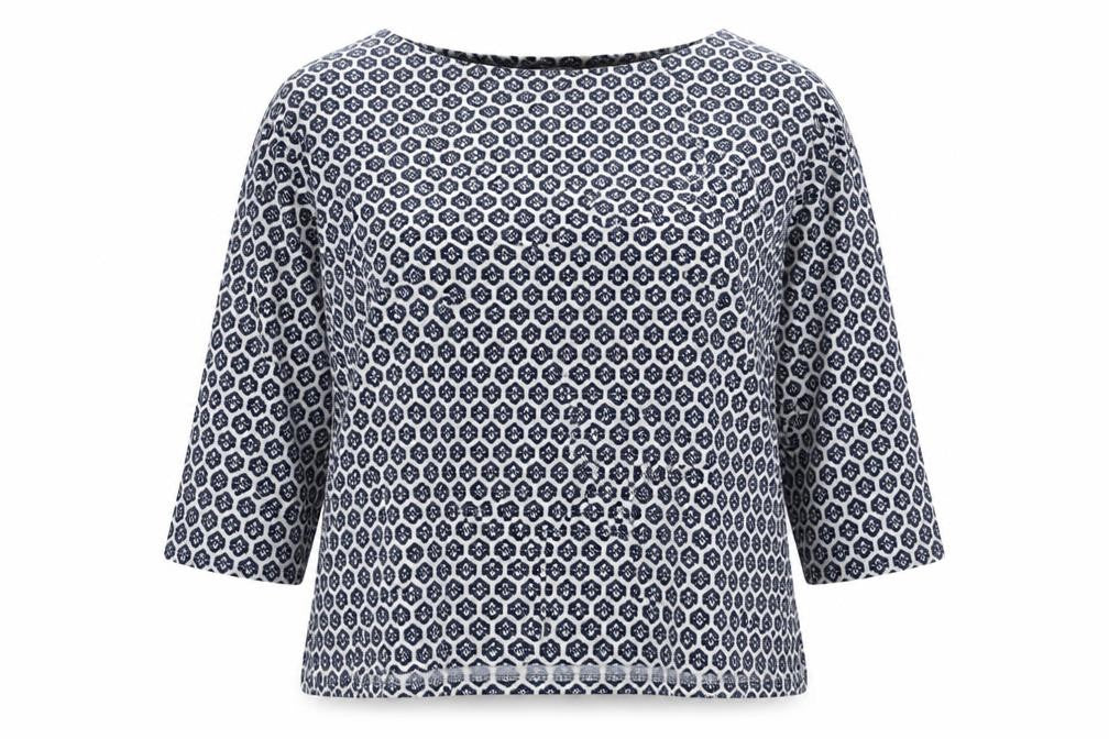 Marks and Spencer Womens White Geometric Viscose Basic Blouse Size 16 Boat Neck - Cold Shoulder