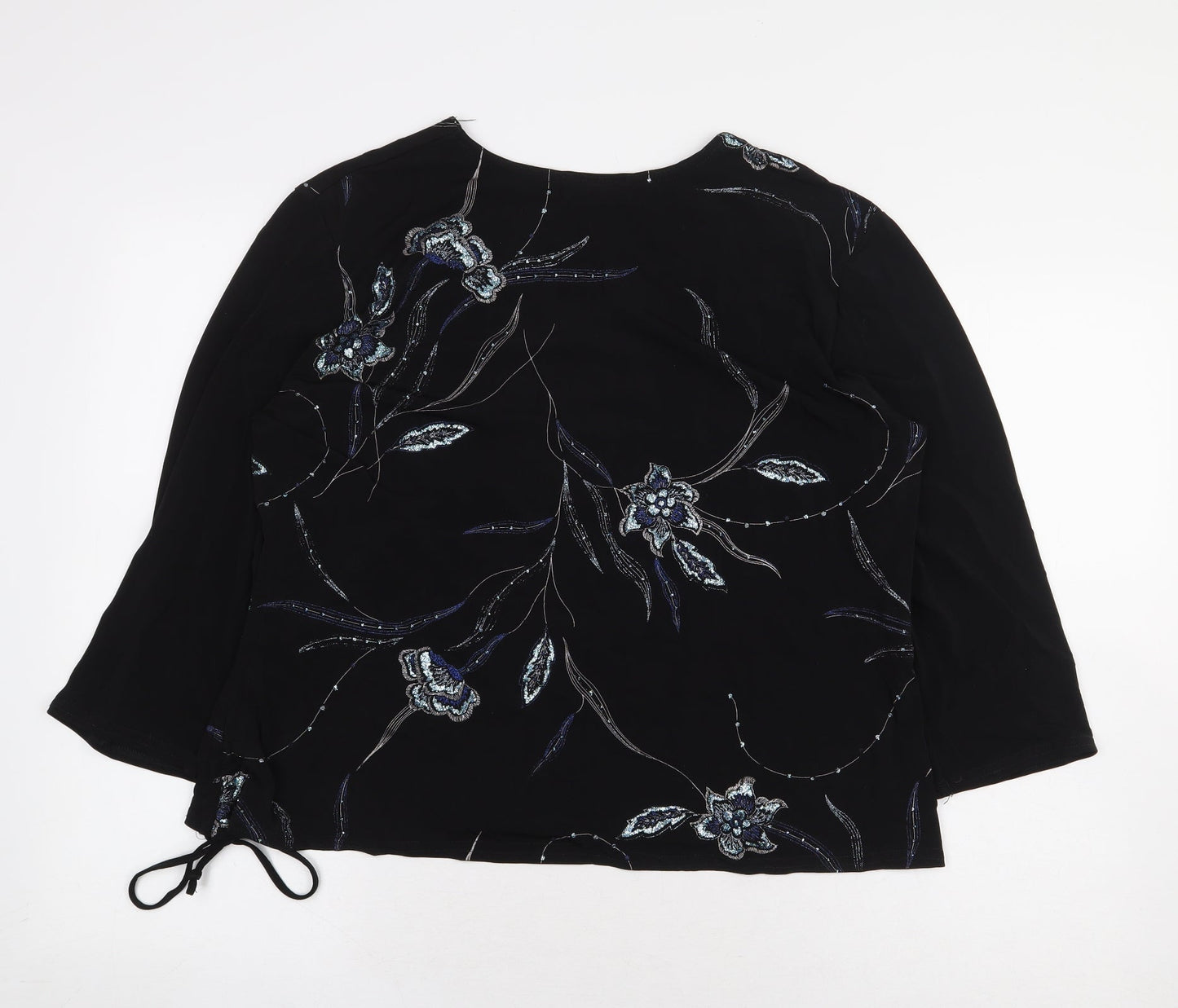 Saloos Womens Black Floral Polyester Basic Blouse Size 2XL V-Neck